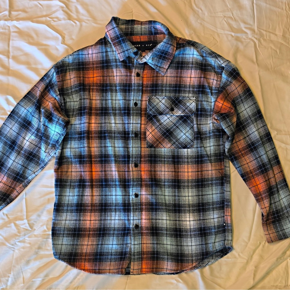 Edgar + Ash Men's Plaid Flannel Long Sleeve Button-Up Shirt Pockets S Blue #43